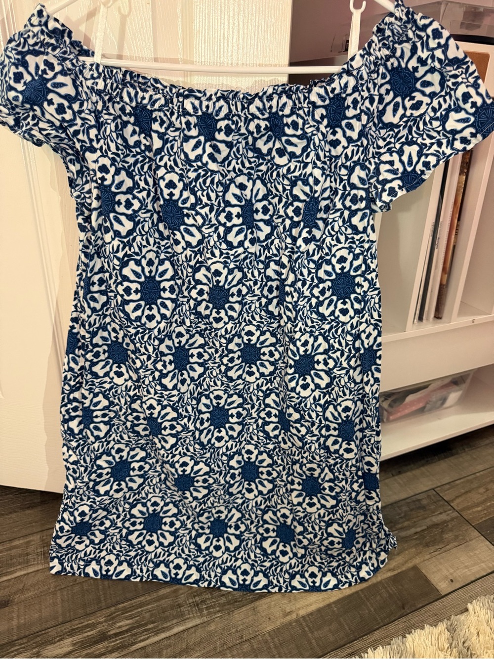 Vineyard Vines Blue and White Floral Off-Shoulder Dress
